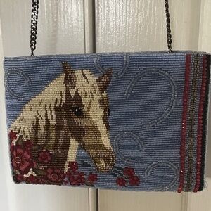 Mary Frances blue beaded buck up horse crossbody/ clutch